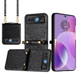 Moto Cases #12 =r Motorola Razr 2023 METKASE Embossed Floral Design Case Cover with Strap in Slide