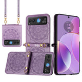 Moto Cases #12 =r Motorola Razr 2023 METKASE Embossed Floral Design Case Cover with Strap in Slide