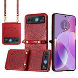 Moto Cases #12 =r Motorola Razr 2023 METKASE Embossed Floral Design Case Cover with Strap in Slide