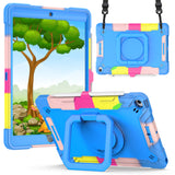 Tablet #120 =For Samsung Tablet Tough Hybrid Rotating 360 Degree Kickstand - Rainbow/Blue