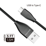 Type C Charger #83 = 2.4A TPE 1.5M / 5 FT For USB to Type C Black Heavy Duty Cable