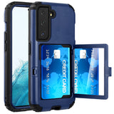 Samsung Case #42 = Card Holder (Upto 2) with Mirror Hybrid Shockproof Case Cover Samsung Galaxy Note, S, A, J Series