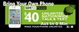 BYOP = Simple Mobile by Verizon 1 LINE $30 Unlimited Talk, Text, Int'l Text & 20gb Data