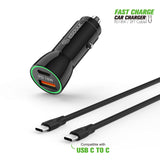 Type C Charger #68 = 18W Car Charger PD & 2.4A USB with 3ft C to C cable