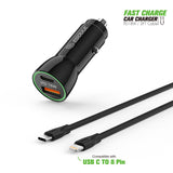 iphone charger Cable #82 = 18W Car Charger PD&2.4A USB with 3ft C to 8Pin cable