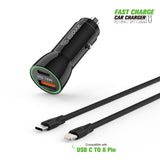 iphone charger Cable #81 = 18W Car Charger PD&2.4A USB with 3ft C to 8Pin cable