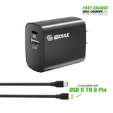 iphone charger Cable #88 = 18W Wall Charger PD&2.4A USB with 5ft C to 8Pin cable
