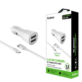 Type C Charger #71 = 2.4A Dual USB Car charger & 5FT Cable for Type-C