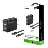 Type C Charger #65 = 2.4A Dual USB Wall Charger & 5FT Cable for Type-C